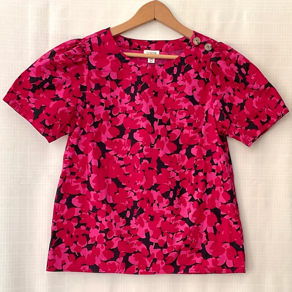 J.Crew Vibrant Pink and Black Floral Blouse